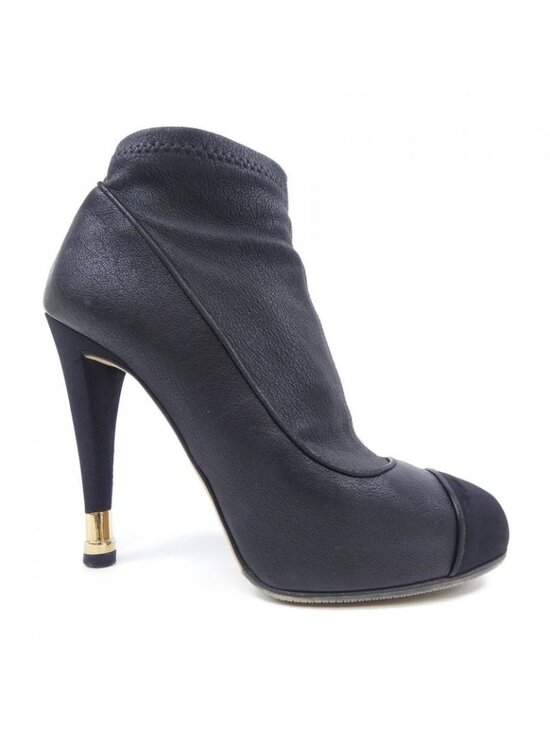 CHANEL 36 Black Leather Pearls Bootie Short Ankle Boots  Chanel Size 36 Black Boots